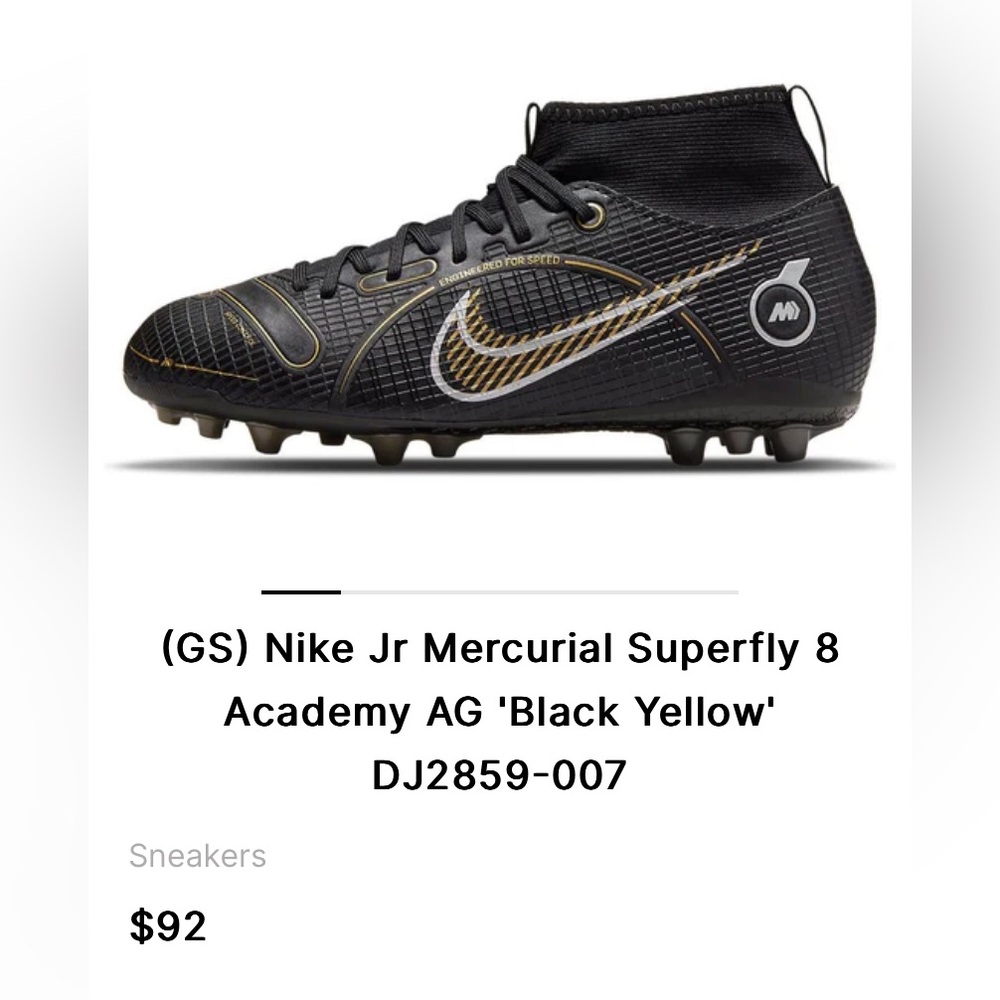 Nike Jr Mercurial Superfly 8 Academy AG 'Black and gold